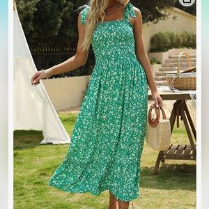 Summer Boho Spaghetti Strap Square Neck Ruffle A Line Beach Long Maxi Dress